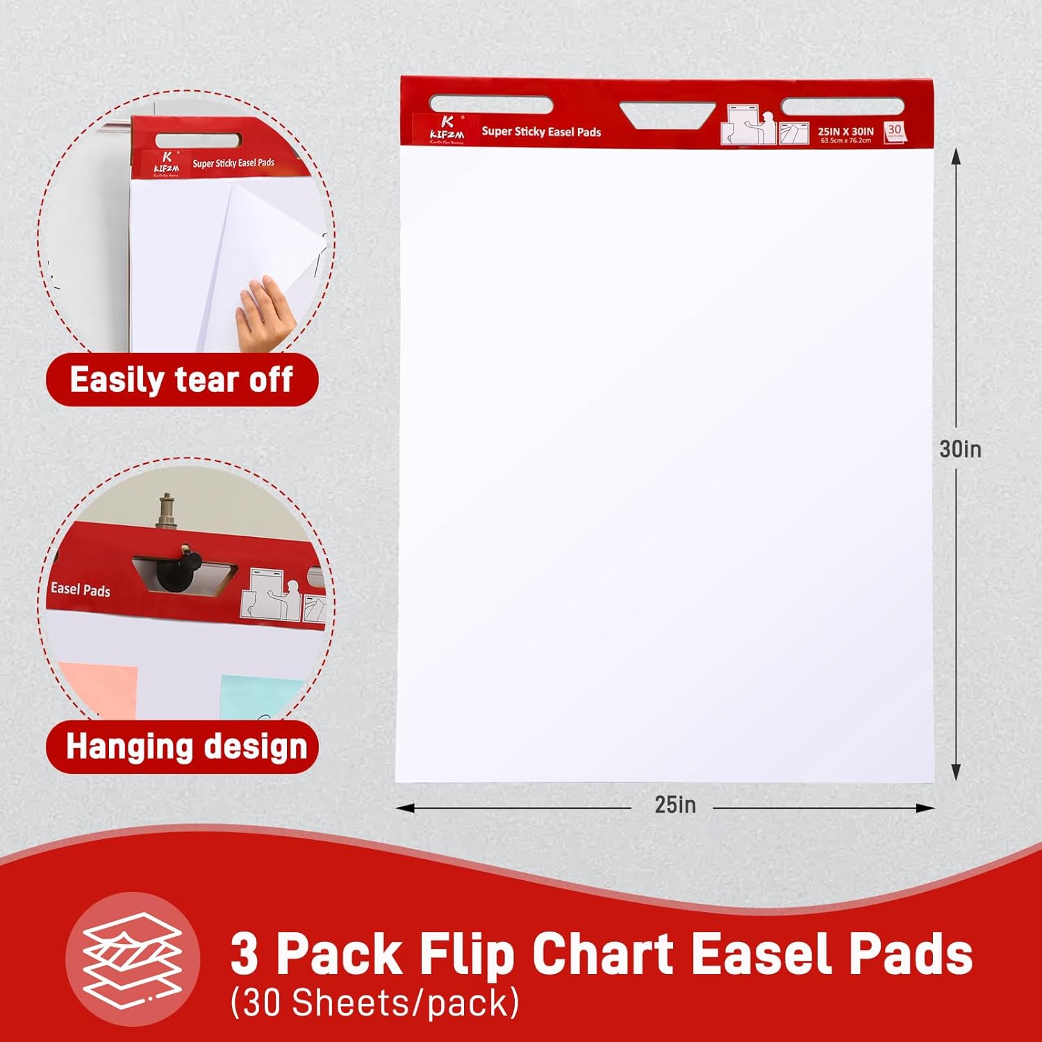 Large Sticky Easel Pad, 25x30 Inches White Self Stick Flip Chart Paper for Office Team Work School Classroom Supplies, 635mm x 762 mm,30 Sheets/Pad-1