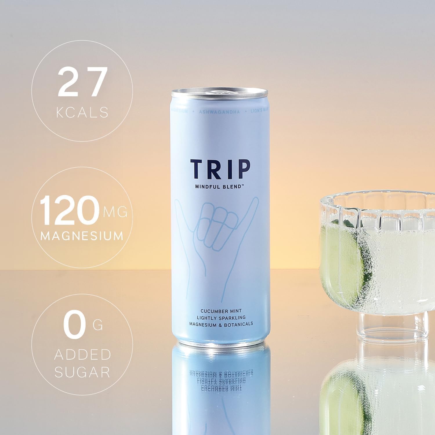 TRIP Mindful Blends - Melon Cucumber Mint Sparkling drink with Magnesium Citrate + Ashwagandha + Lion’s Mane + L-theanine. Low Calorie and Vegan (Pack of 12 x 250ml) - Packaging Might Vary-2