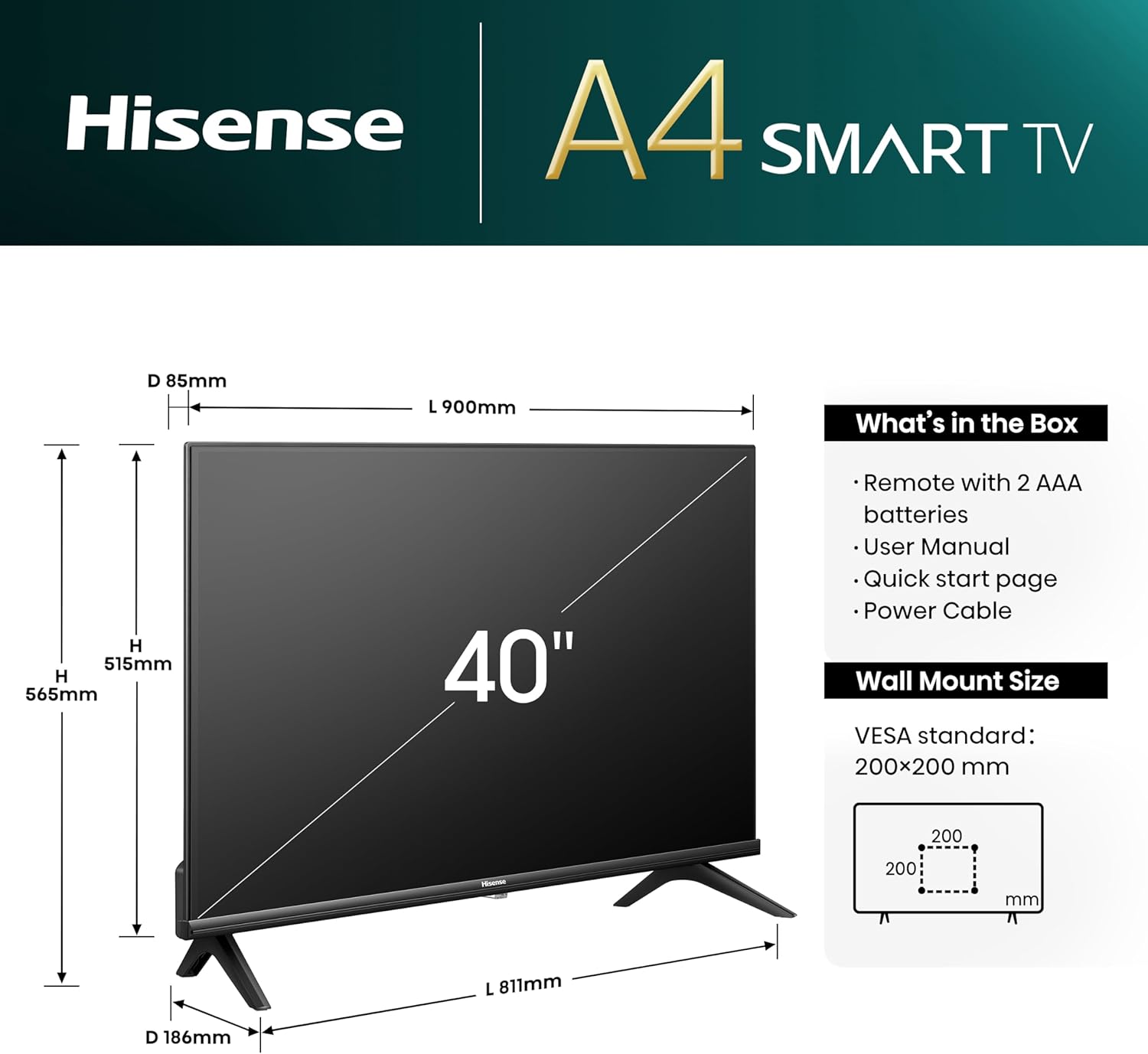 Hisense 40 Inch Smart TV 40A4NTUK - FHD Resolution, Natural Colour Enhancer, DTS Virtual:X & Dolby Audio, AI Sports Mode, VIDAA OS with Youtube, Netflix and Disney+ and Freeview Play (2024 Model)-2