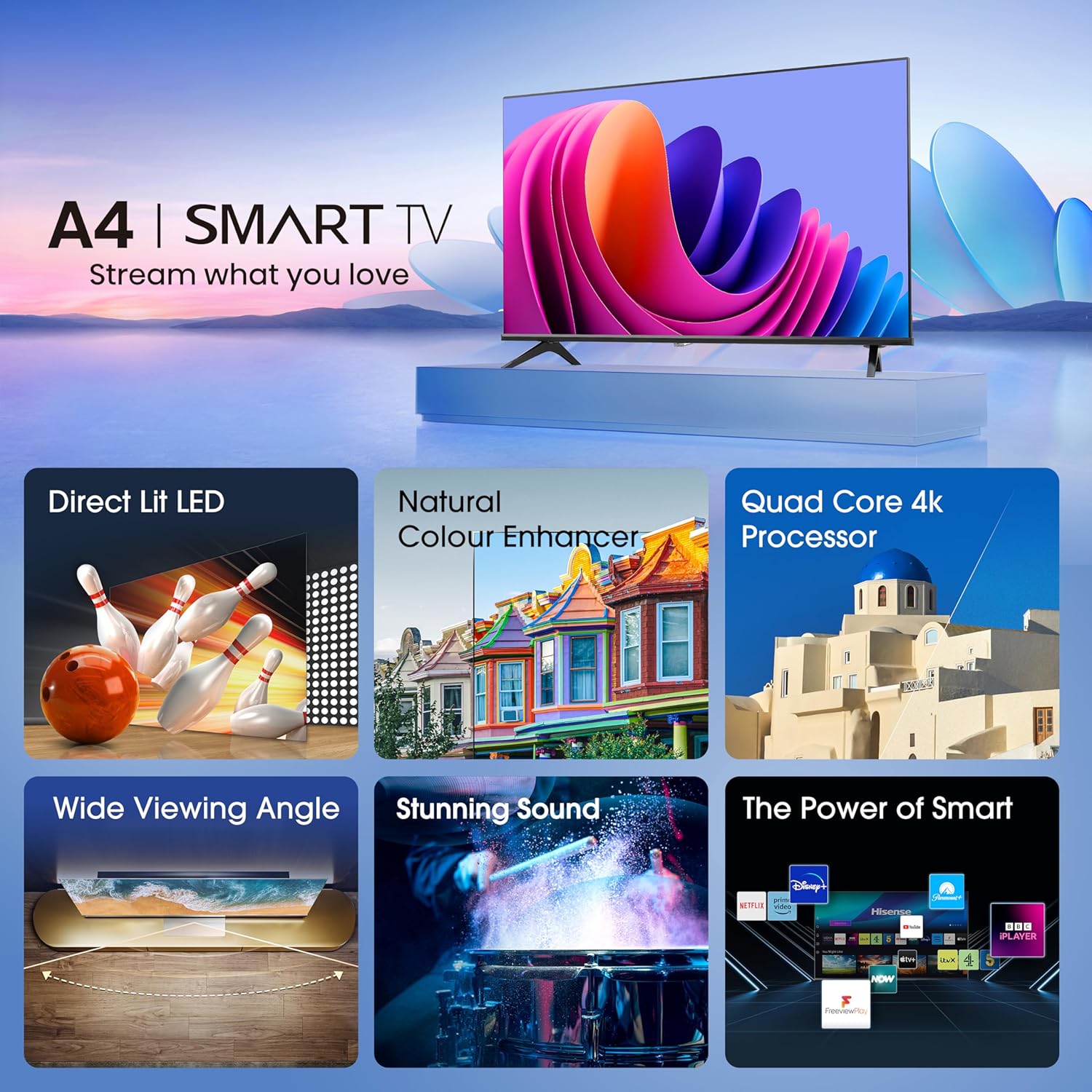 Hisense 40 Inch Smart TV 40A4NTUK - FHD Resolution, Natural Colour Enhancer, DTS Virtual:X & Dolby Audio, AI Sports Mode, VIDAA OS with Youtube, Netflix and Disney+ and Freeview Play (2024 Model)-3