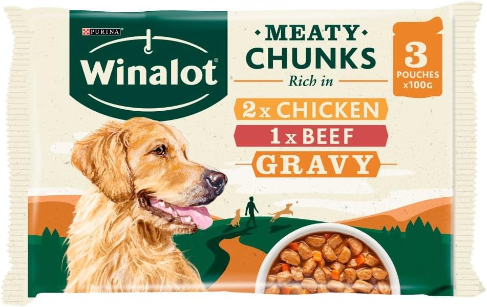 Winalot MEATY CHUNKS Chicken & Beef 12 x (3 x100g) PMP Pouches (in GRAVY)-0