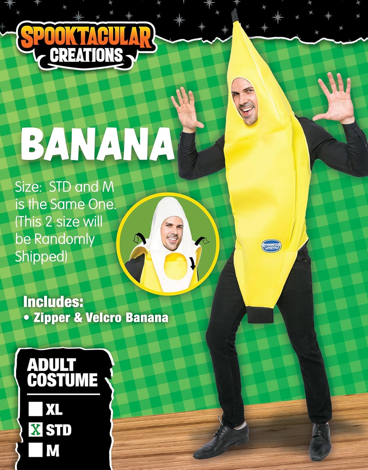 Spooktacular Creations Appealing Banana Costume Adult Deluxe Set for Halloween Dress Up Party and Roleplay Cosplay (L)-1