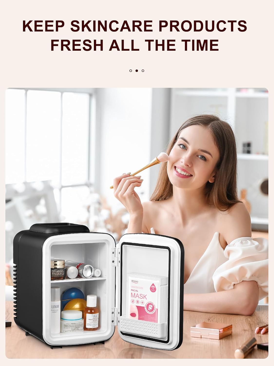 Mini Fridge 4 Litre, 6 Can Portable AC+DC Power Cooler & Warmer, Portable Small Fridge for Bedrooms, Cars, Offices, Skincare, Makeup, Cosmetics, Food (Black)-1