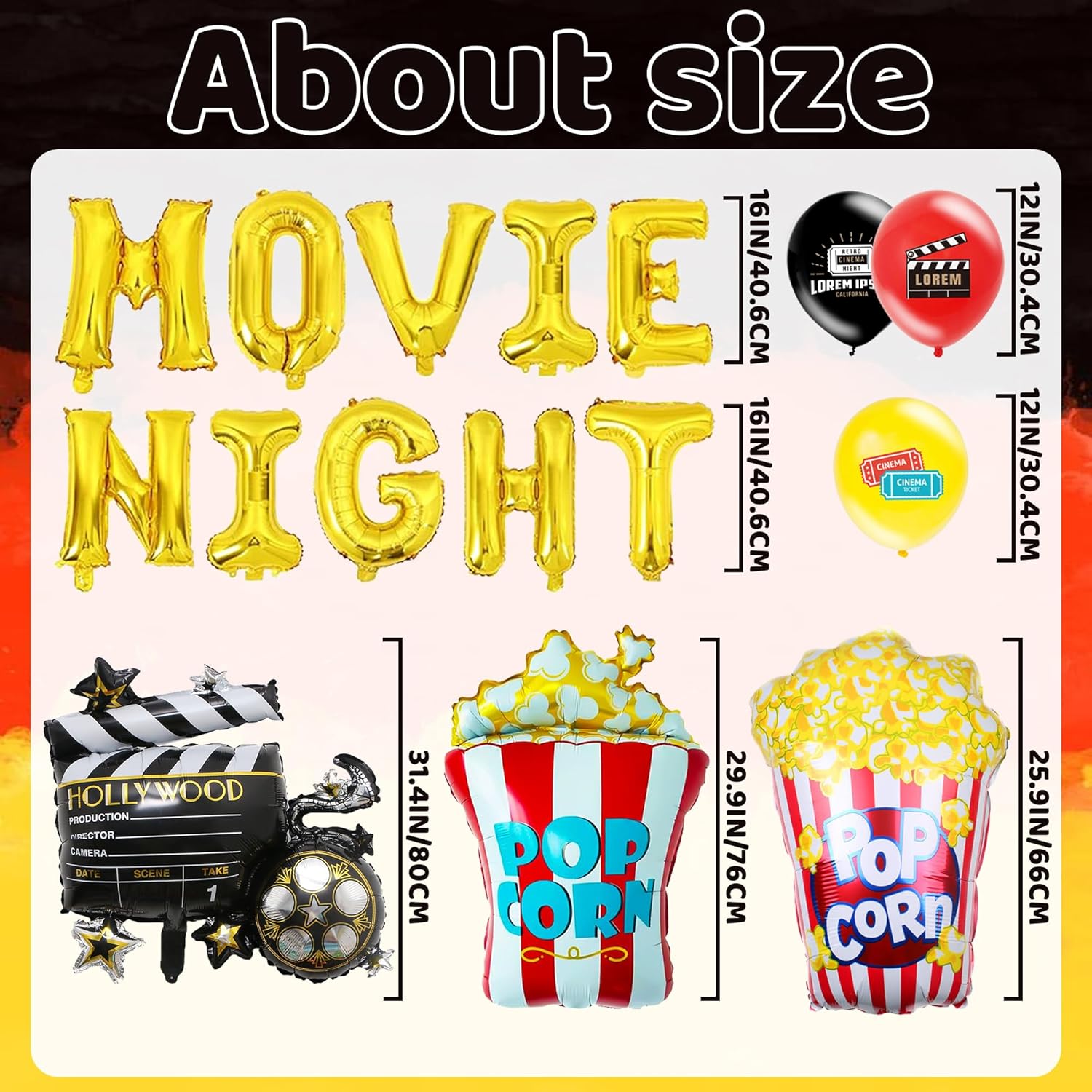 Movie Night Party Decoration Kit - 32 Pieces Movie Night Themed Party Accessories Banner Popcorn Foil Balloons Camera Foil Balloon Red Carpet Party Supplies for Movie Night Party for Kids Adults-2