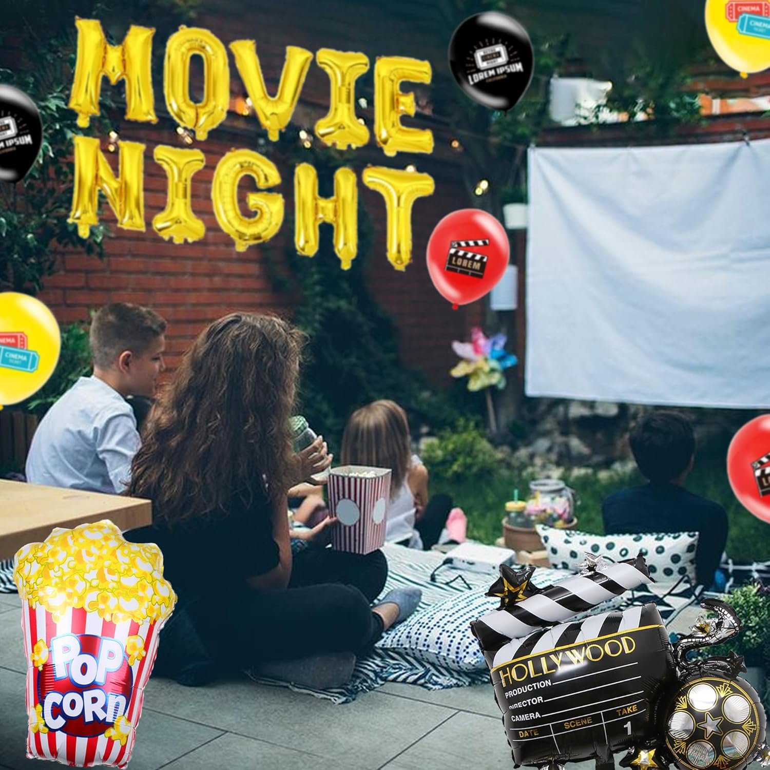 Movie Night Party Decoration Kit - 32 Pieces Movie Night Themed Party Accessories Banner Popcorn Foil Balloons Camera Foil Balloon Red Carpet Party Supplies for Movie Night Party for Kids Adults-6