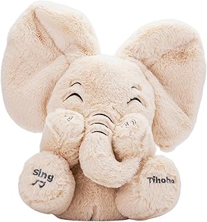 Tihoho Peek A Boo Elephant Talking Singing Elephant Plush Huggable Toy Baby Animated Elephant Plush Cute Toys Gift Stuffed Doll for Baby Tollders Kids Boys Girls Gift Adjust Sound