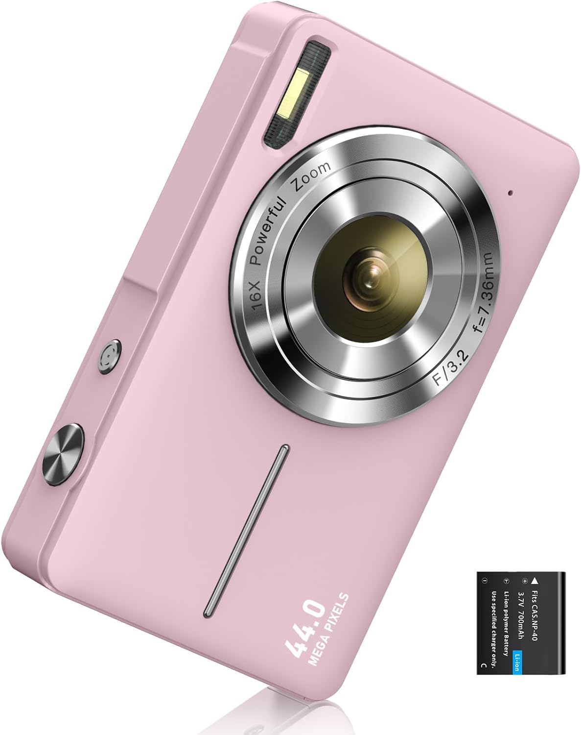 Digital Camera 1080P FHD Compact Camera 44MP Camera 16X Digital Zoom Simple Vlogging Camera Portable Digital Camera for Teen Students Seniors Beginner (Pink)-0