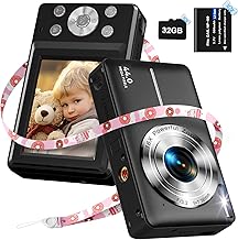 Digital Camera with 32G Card, 1080P Digital Camera Cheap 44MP HD Compact Digital Camera Photo Camera Kids Camera with 2.4" Screen 16X Digital Zoom and 1 Battery for Girls, Boys, Beginner-Black