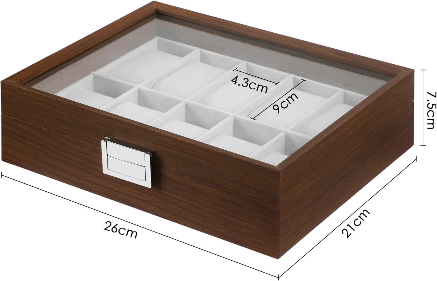 TRIXES Wooden Watch Box 10 Slot - Wooden Watch Organizer with Glass Display Window - Box with Removable Pillows-4