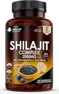 Shilajit Complex - Himilayan Shilajit enriched with Ashwagandha & Lions Mane, High Strength 2000mg Shilajit Complex Capsules with 60% Fulvic Acid - 2 Months Supply Made in The UK by New Leaf