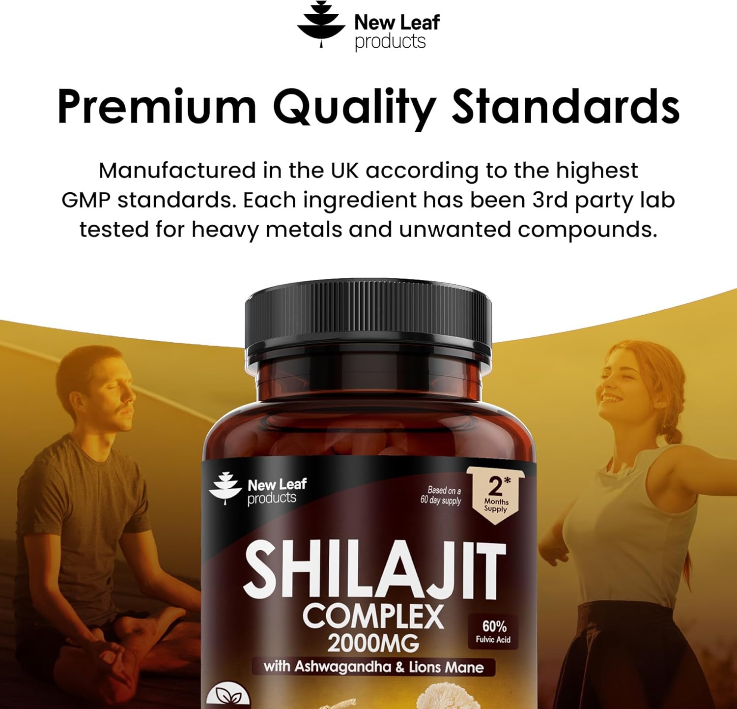 Shilajit Complex - Himilayan Shilajit enriched with Ashwagandha & Lions Mane, High Strength 2000mg Shilajit Complex Capsules with 60% Fulvic Acid - 2 Months Supply Made in The UK by New Leaf-4