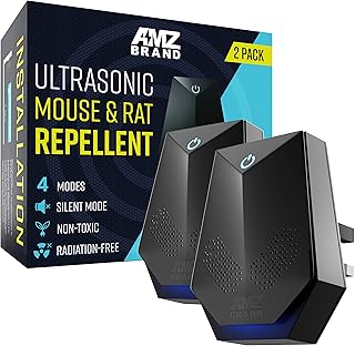 AMZ BRAND Ultrasonic Mouse Repellent 2 Pack - Rat Repellent - 4 Working Modes - Silent Mode - Non-Toxic - Effective against Mice and Rats - Radiation free