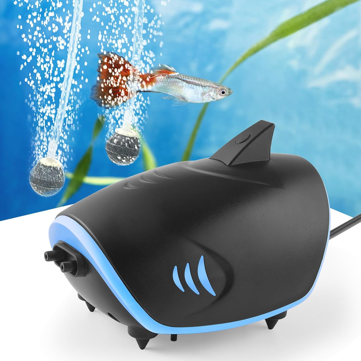 FEDOUR 300LPH Ultra-quiet Aquarium Air Pump with Dual Output, 3W Adjustable Fish Tank Air Pump, Shark-shaped Aerator Oxygen Pump, for up to 300L Fish Tank-0