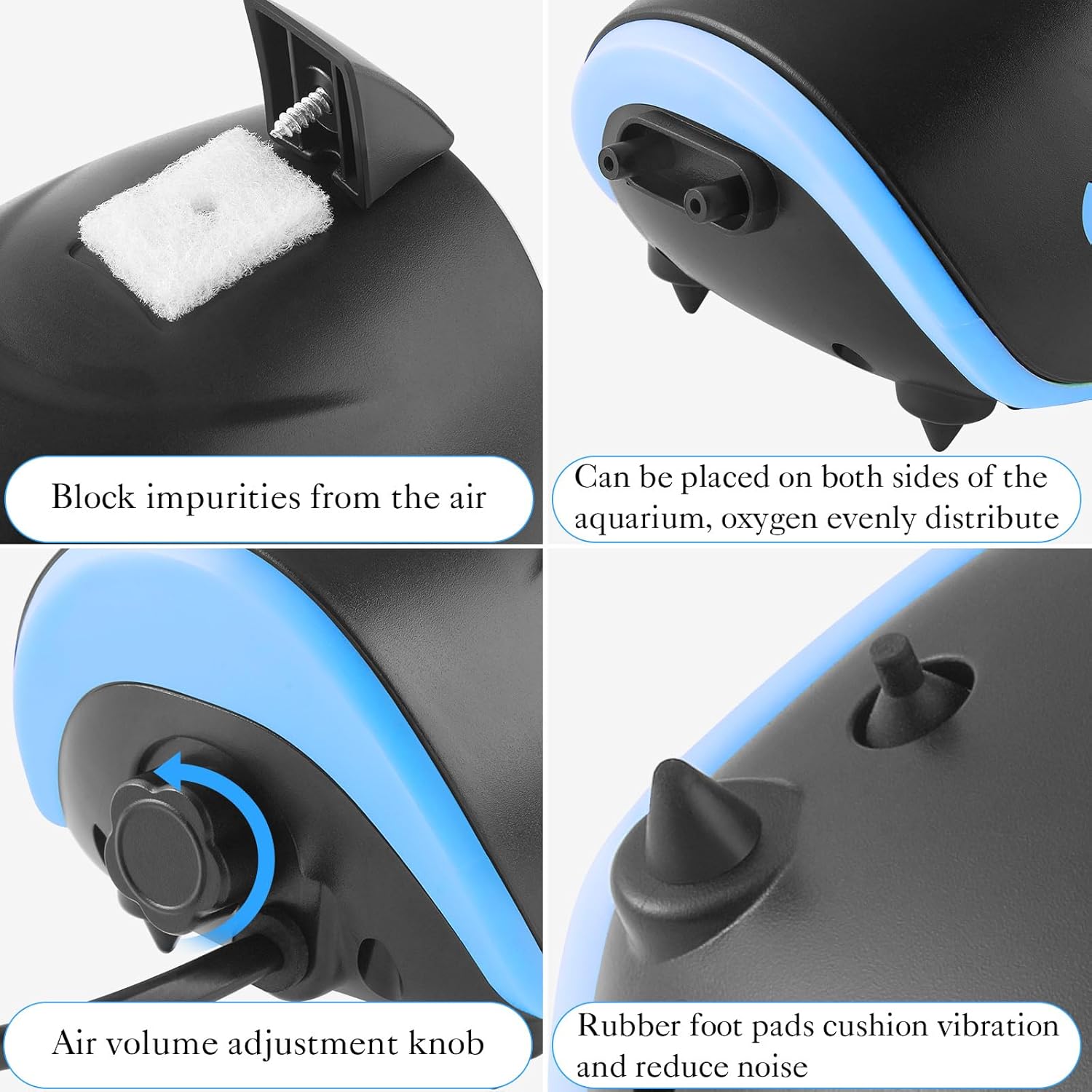 FEDOUR 300LPH Ultra-quiet Aquarium Air Pump with Dual Output, 3W Adjustable Fish Tank Air Pump, Shark-shaped Aerator Oxygen Pump, for up to 300L Fish Tank-4