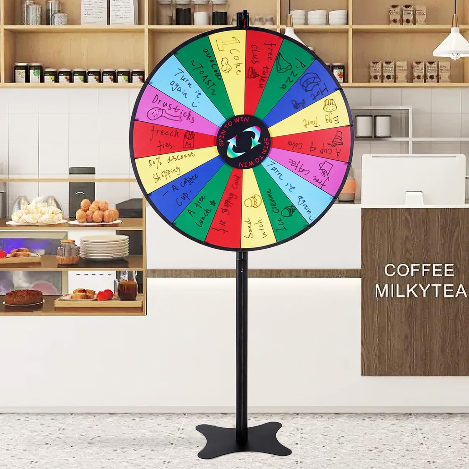 VEVOR 36 inch Spinning Prize Wheel, 18 Slots Spinning Wheel, Roulette Wheel with a Dry Erase and 2 Markers, Tabletop or Floor Standing Win Fortune Spin Games in Party Pub Trade Show Carnival-8