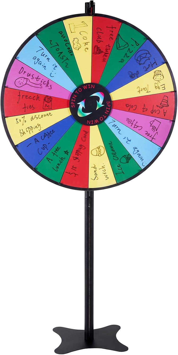 VEVOR 36 inch Spinning Prize Wheel, 18 Slots Spinning Wheel, Roulette Wheel with a Dry Erase and 2 Markers, Tabletop or Floor Standing Win Fortune Spin Games in Party Pub Trade Show Carnival-9