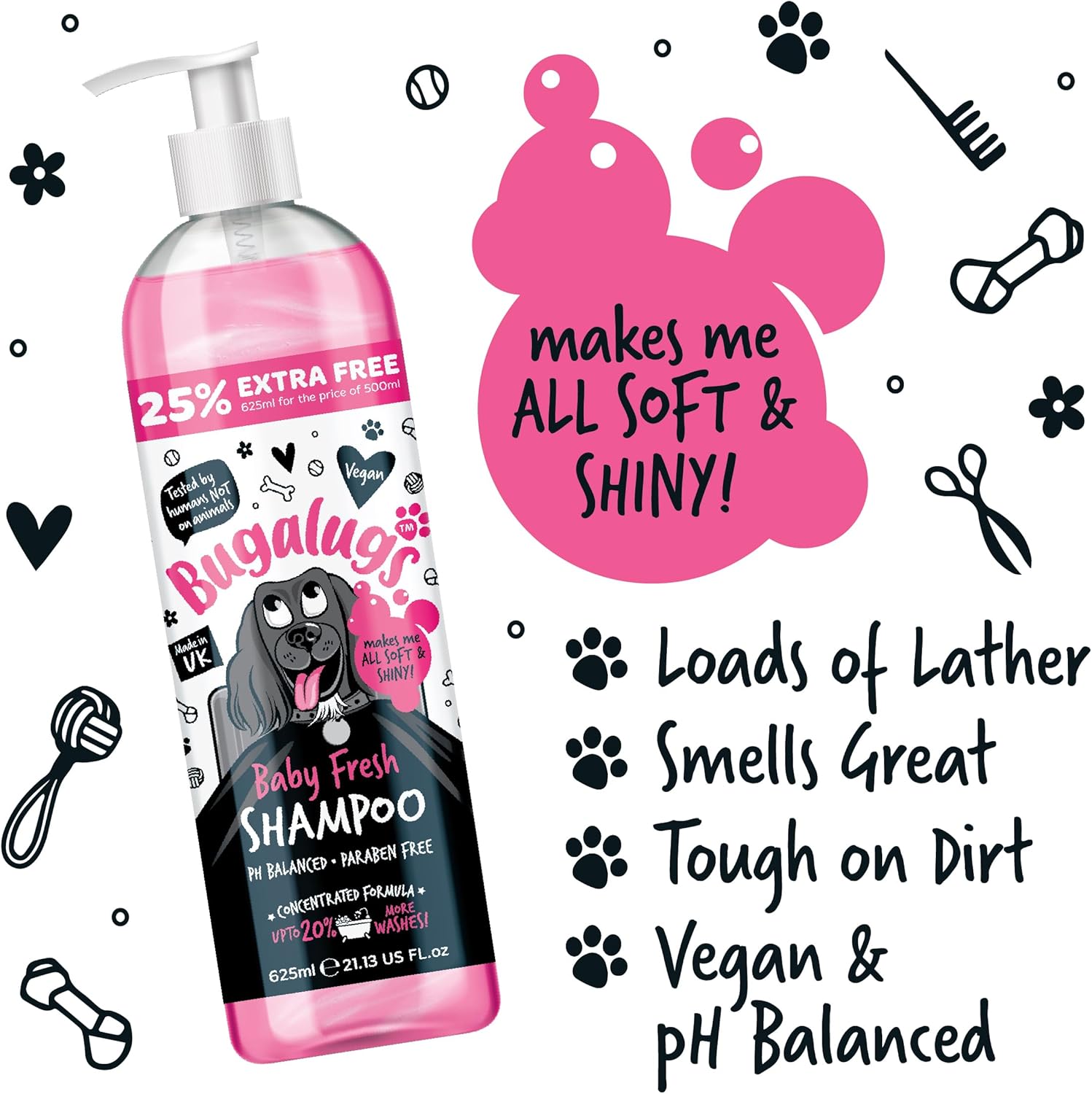 BUGALUGS Baby Fresh Dog Shampoo dog grooming shampoo products for smelly dogs with baby powder scent, best puppy shampoo baby fresh, shampoo conditioner, Vegan pet shampoo professional (625ml)-6