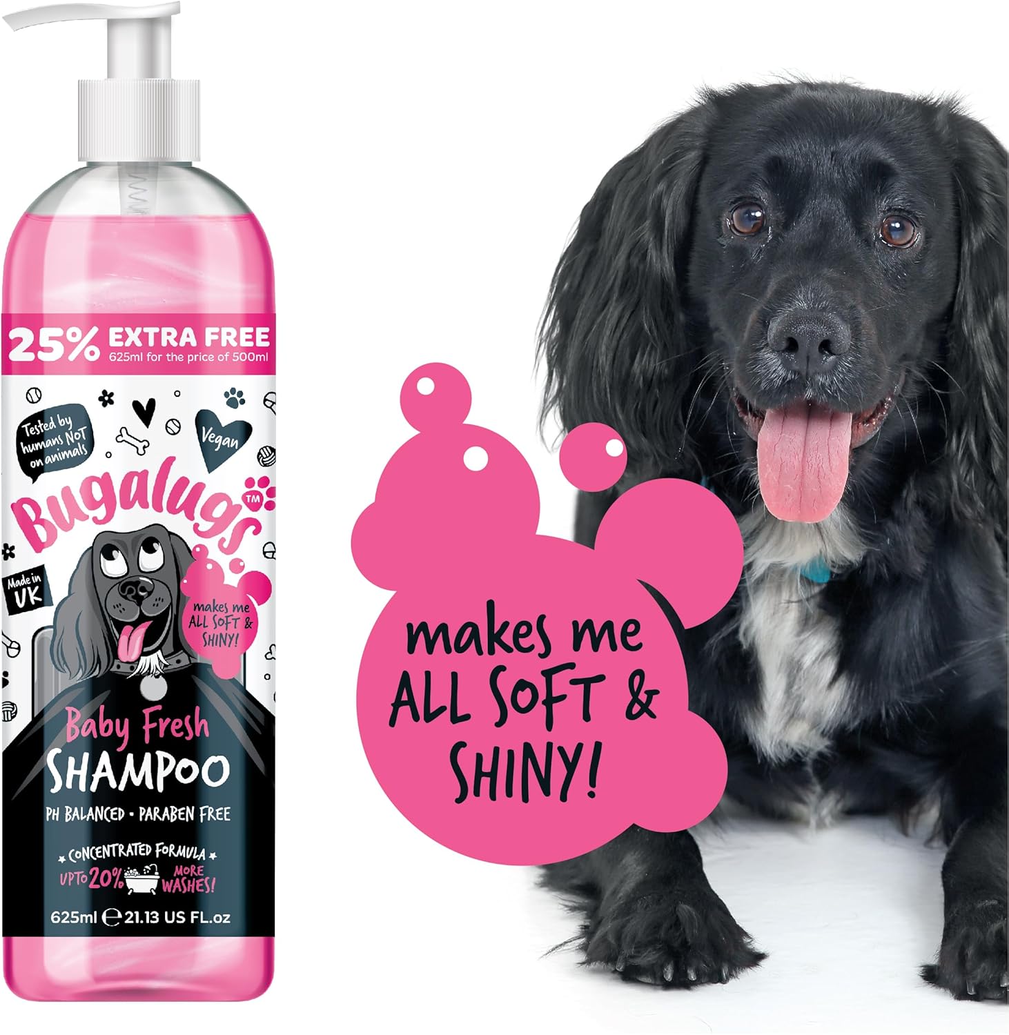 BUGALUGS Baby Fresh Dog Shampoo dog grooming shampoo products for smelly dogs with baby powder scent, best puppy shampoo baby fresh, shampoo conditioner, Vegan pet shampoo professional (625ml)-8