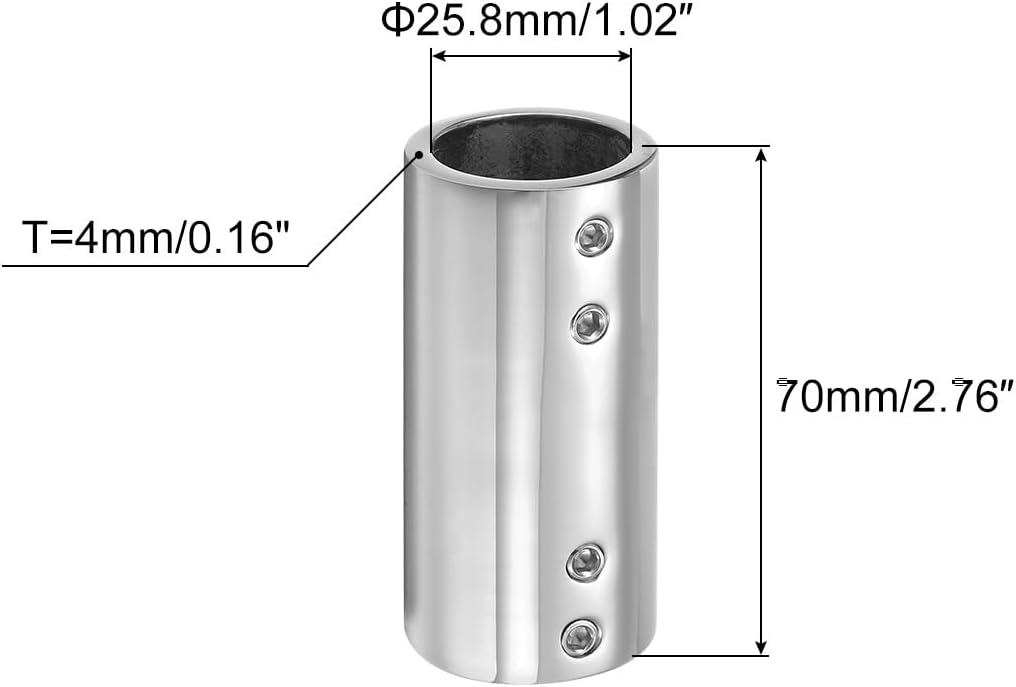 sourcing map Straight Pipe Fitting Connector, 316 Stainless Steel 2-Way Hand Rail Tube Connector 70mm Length, for 1"(25mm) OD Handrail Railing-1