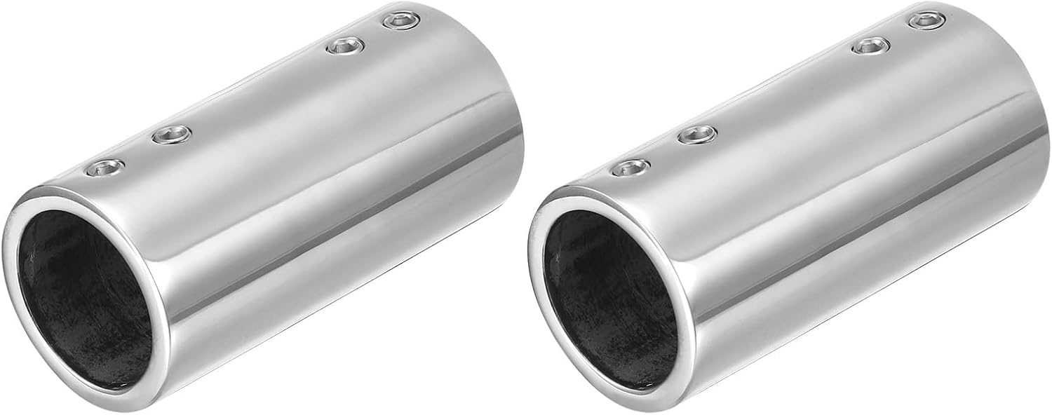 sourcing map 2Pcs Straight Pipe Fitting Connector, 316 Stainless Steel 2-Way Hand Rail Tube Connector 70mm Length, for 1"(25mm) OD Handrail Railing-0