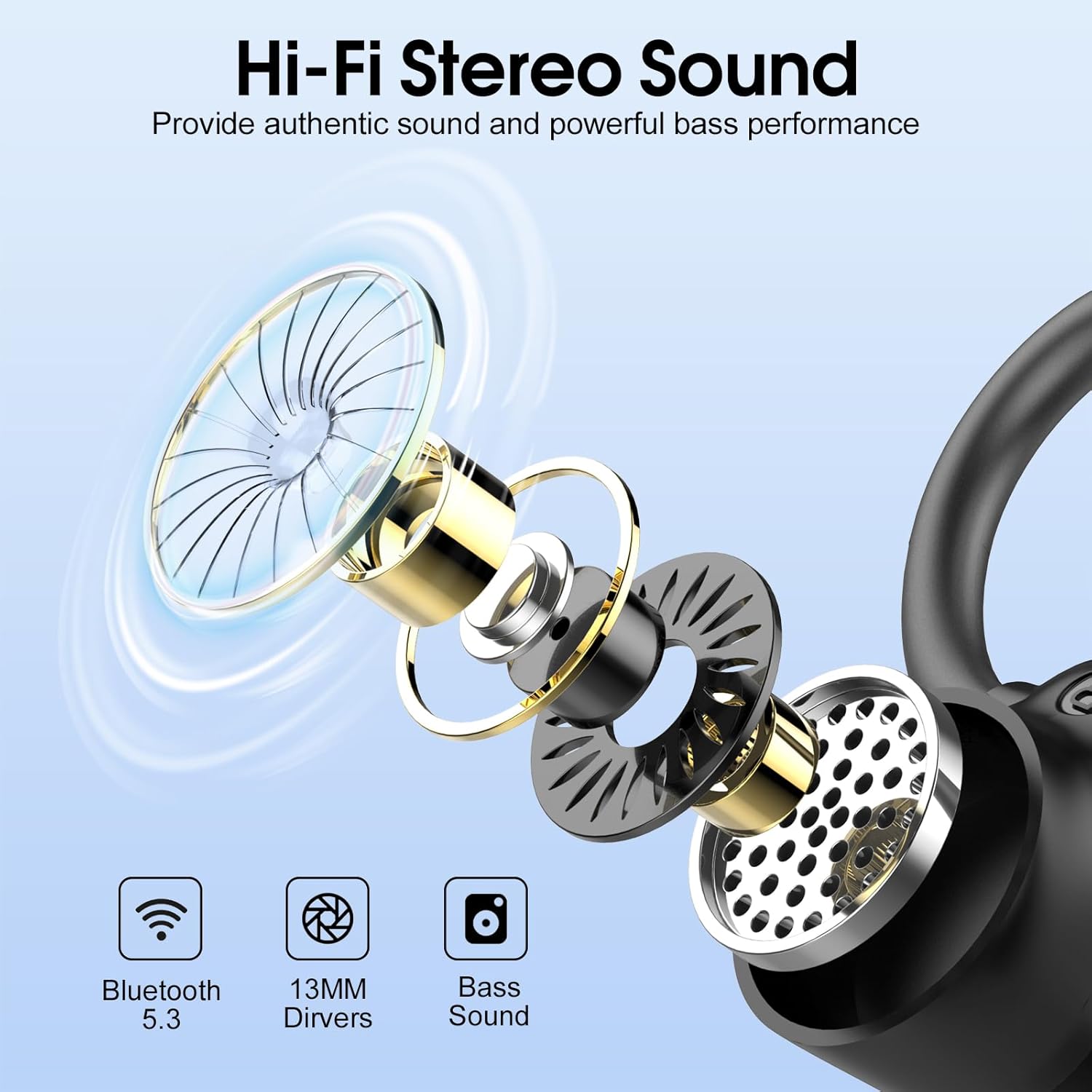 Wireless Earbuds, Bluetooth 5.3 Headphones with 4 ENC Noise Canceling Mic, 50H Stereo Dual LED Display Ear Buds, Sport Wireless Earphones with Earhooks, IP7 Waterproof Wireless Headphones for Running-3