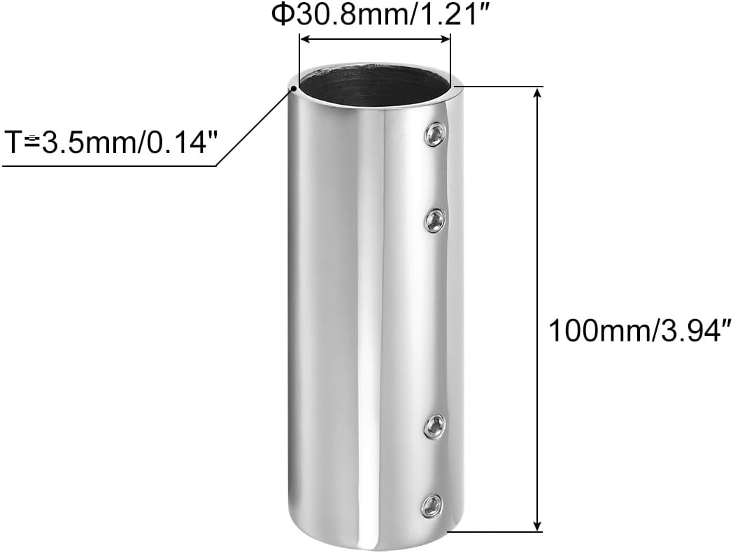 sourcing map 2Pcs Straight Pipe Fitting Connector, 316 Stainless Steel 2-Way Hand Rail Tube Connector 100mm Length, for 1-3/16"(30mm) OD Handrail Railing-1