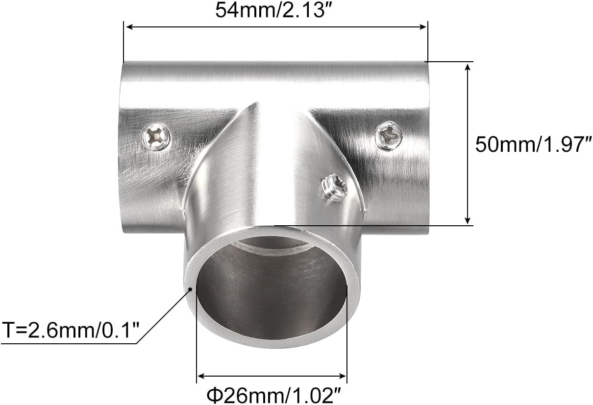 sourcing map 4Pcs Tee Rail Fitting, 3-Way Zinc Alloy Pipe Connector Brushed for 25mm/1" OD Handrail Railing-1