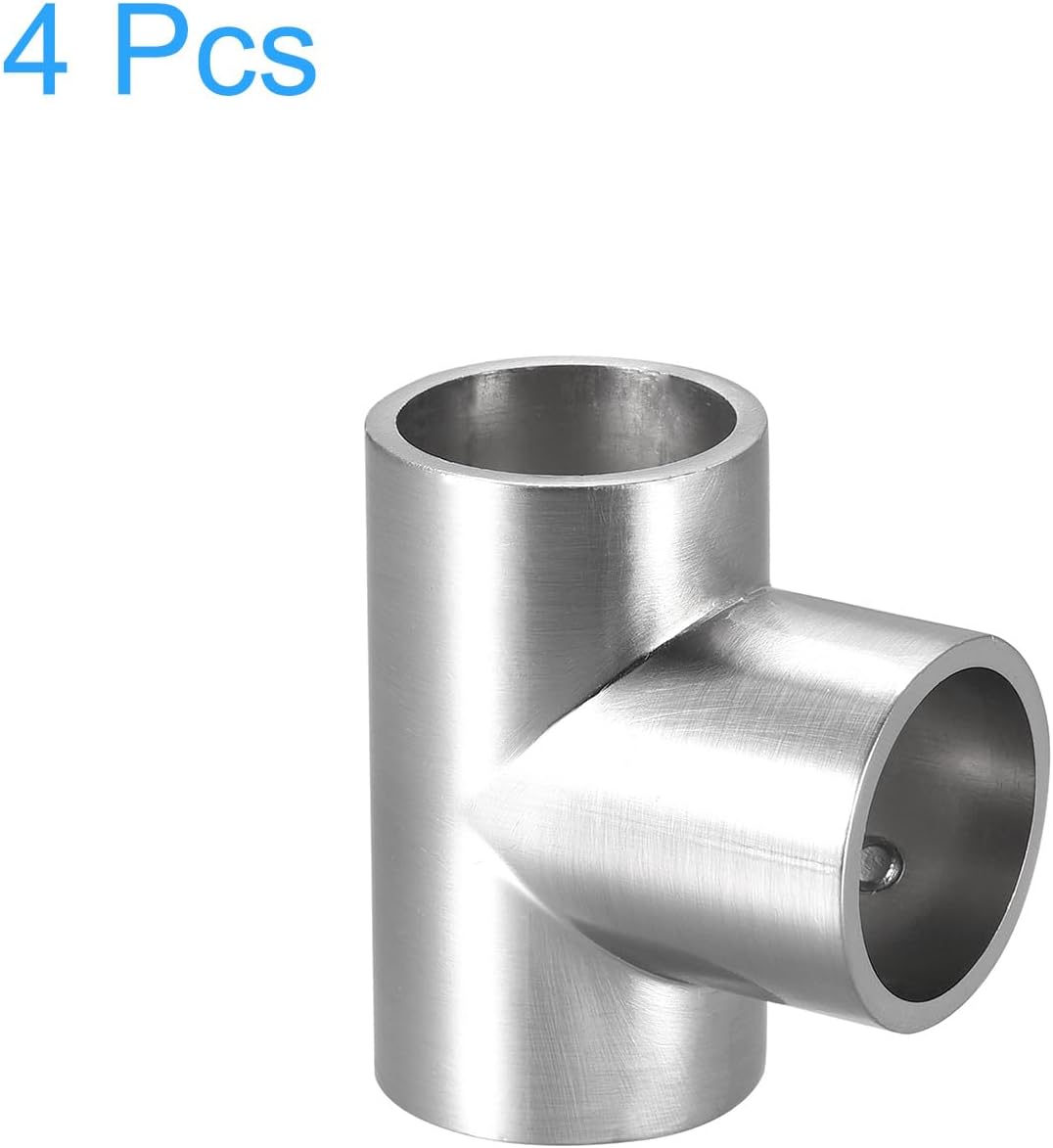 sourcing map 4Pcs Tee Rail Fitting, 3-Way Zinc Alloy Pipe Connector Brushed for 25mm/1" OD Handrail Railing-2