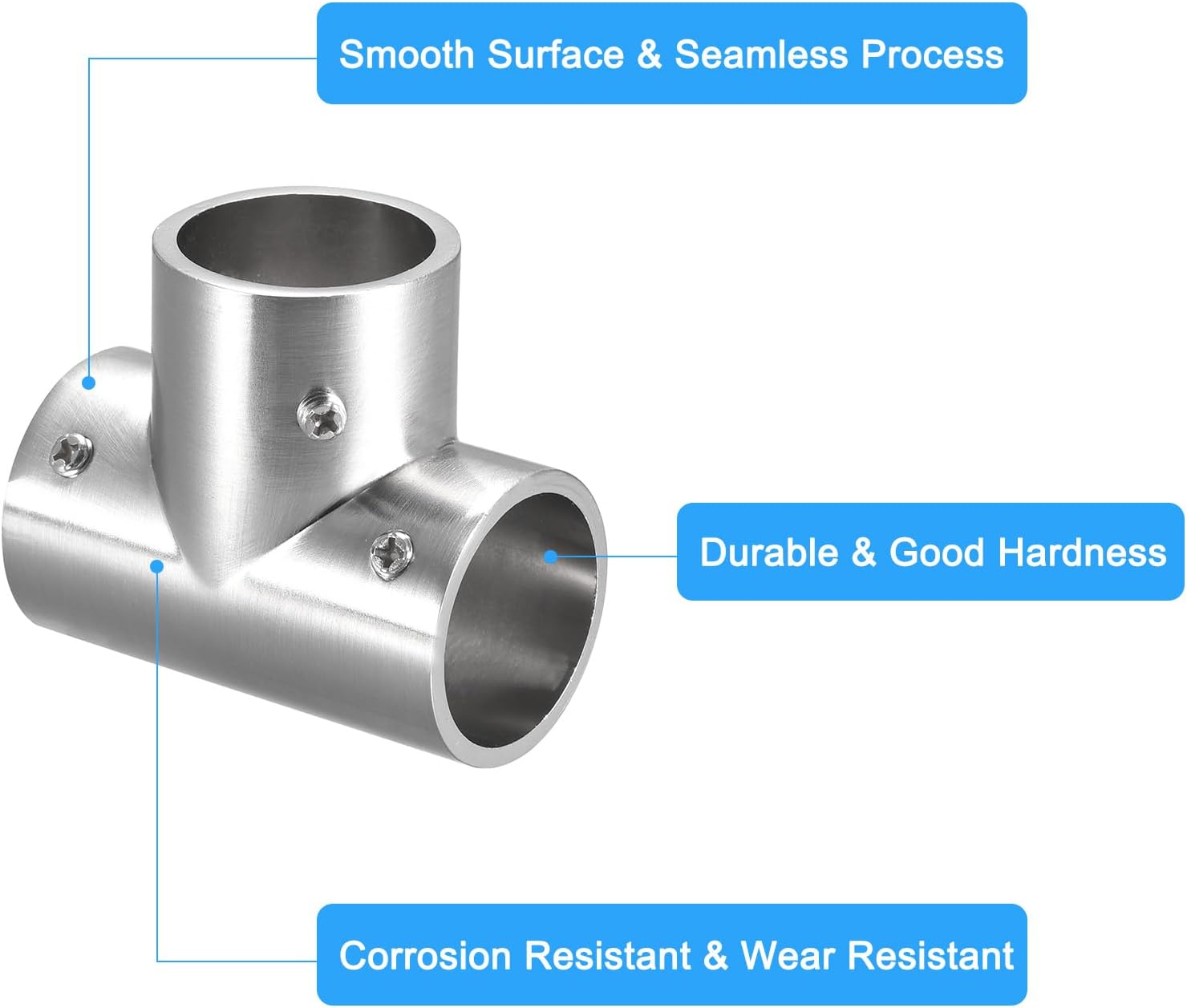 sourcing map 4Pcs Tee Rail Fitting, 3-Way Zinc Alloy Pipe Connector Brushed for 25mm/1" OD Handrail Railing-3