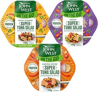 Lunch Salad Bundle With John West On The Go Harissa Spiced Super Tuna Salad 220g, Indian Super Tuna Salad 220g and Honey & Ginger Super Tuna Salad 220g (3 Pack)