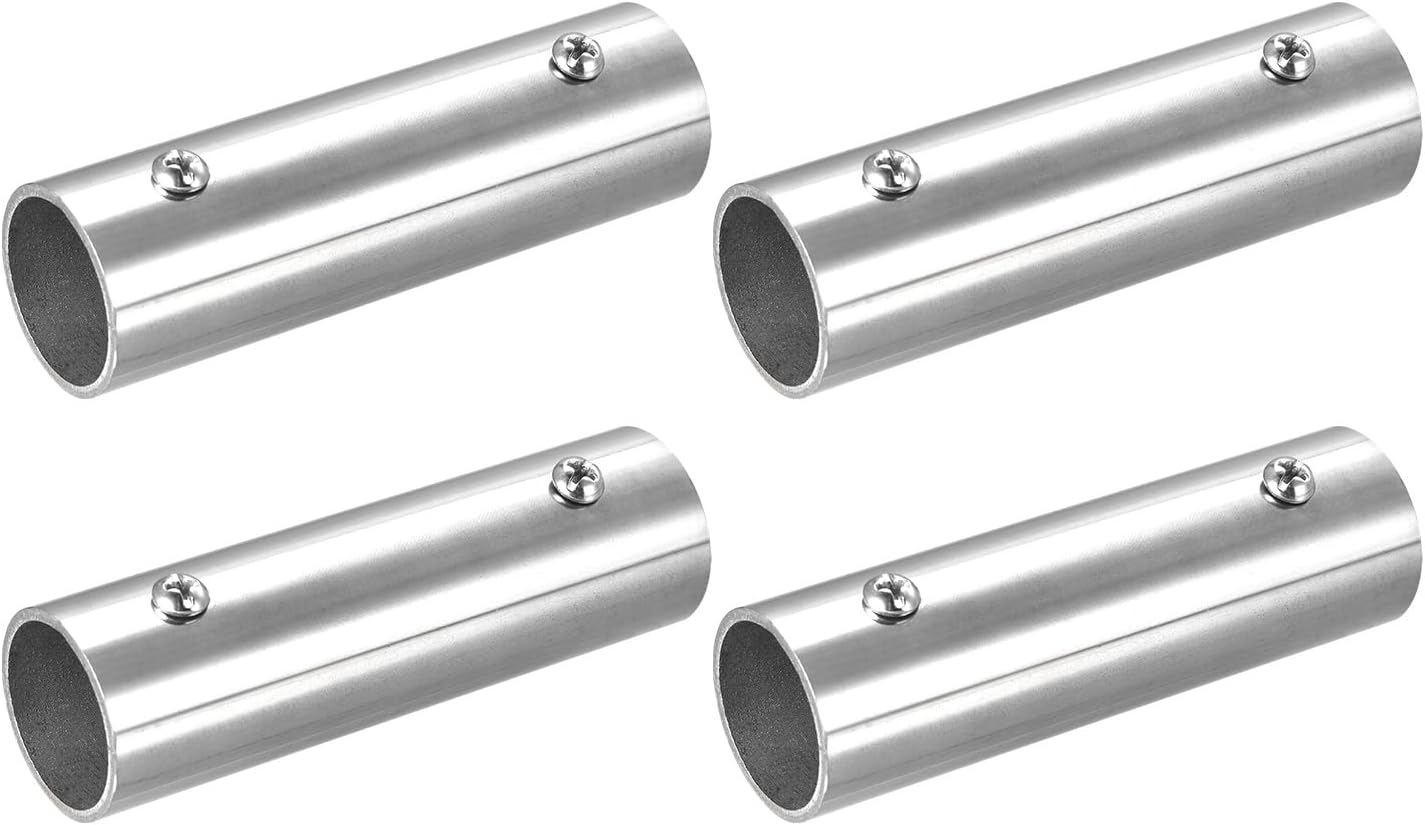 sourcing map 4Pcs Straight Pipe Fitting Connector, 304 Stainless Steel 2-Way Hand Rail Tube Connector 100mm Length, for 1"(25mm) OD Handrail Railing-0