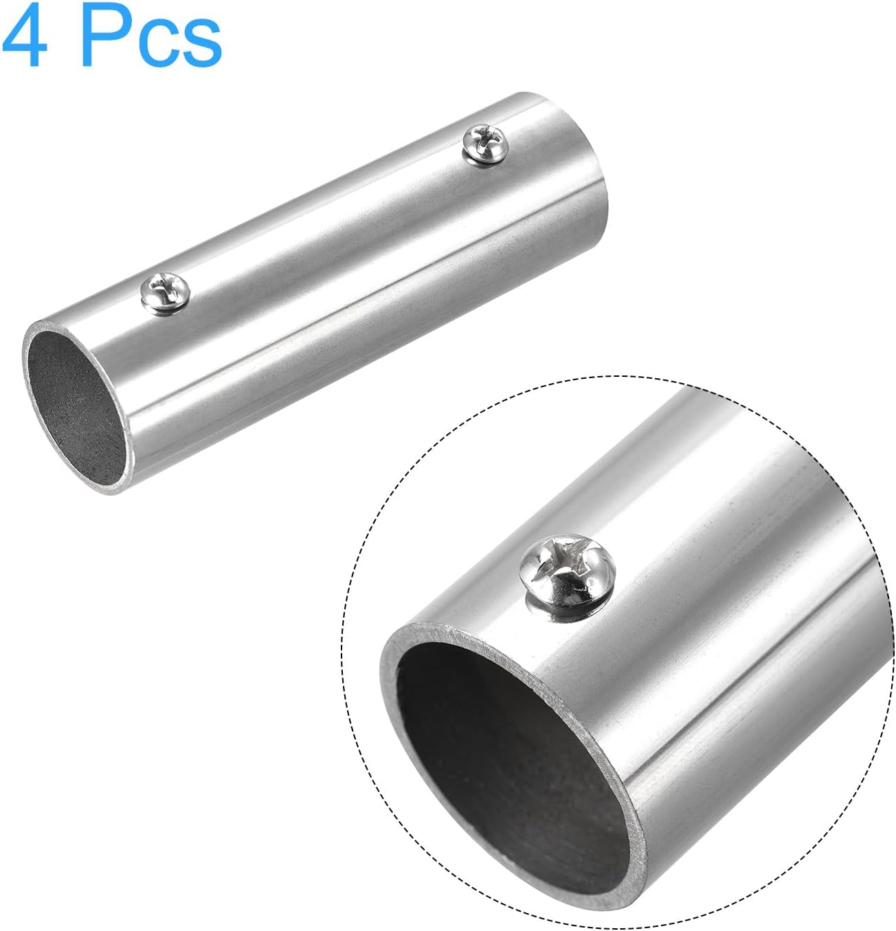 sourcing map 4Pcs Straight Pipe Fitting Connector, 304 Stainless Steel 2-Way Hand Rail Tube Connector 100mm Length, for 1"(25mm) OD Handrail Railing-2