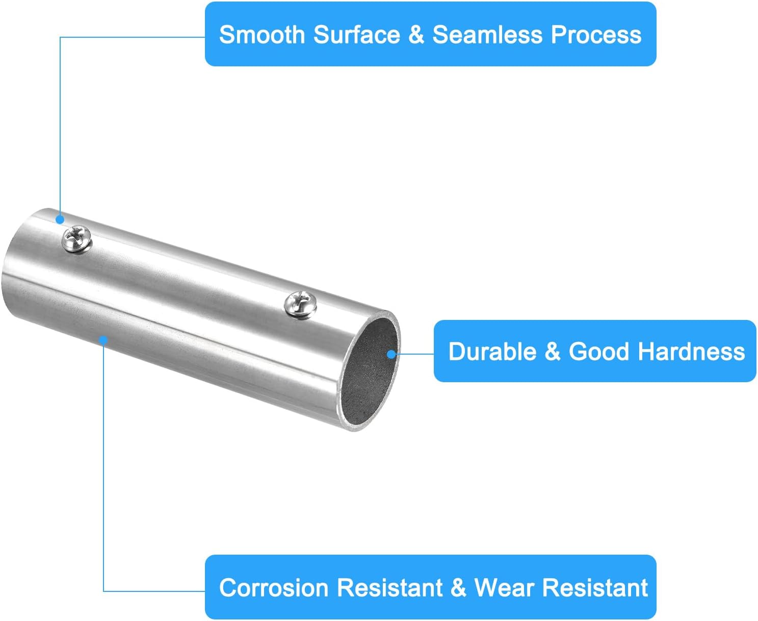 sourcing map 4Pcs Straight Pipe Fitting Connector, 304 Stainless Steel 2-Way Hand Rail Tube Connector 100mm Length, for 1"(25mm) OD Handrail Railing-3