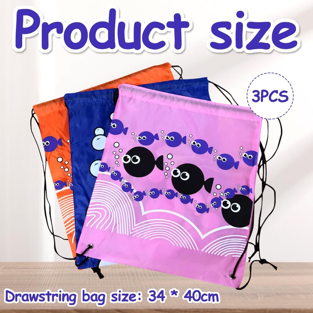 FCXVXCL Little Fish Gym Bag, 3PCS Sea Animal Drawstring Bags, Little Fish Waterproof Swim Bag Birthday Party Supplies Reusable Drawstring Bags for Kids Girls Birthday Party Celebration Decorations-1