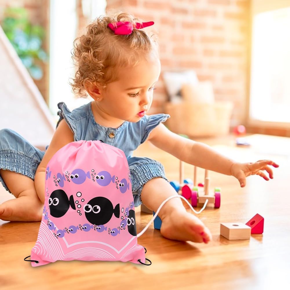 FCXVXCL Little Fish Gym Bag, 3PCS Sea Animal Drawstring Bags, Little Fish Waterproof Swim Bag Birthday Party Supplies Reusable Drawstring Bags for Kids Girls Birthday Party Celebration Decorations-4