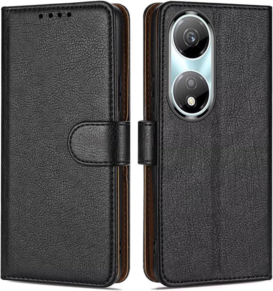 GAPlus For Honor 90 Smart/Honor X7b Phone Case - Leather Flip Folio Cover | Kickstand | Magnetic Closure | Money and Card Holder Wallet | Compatible with Honor X7b/ Honor 90 Smart Black-0