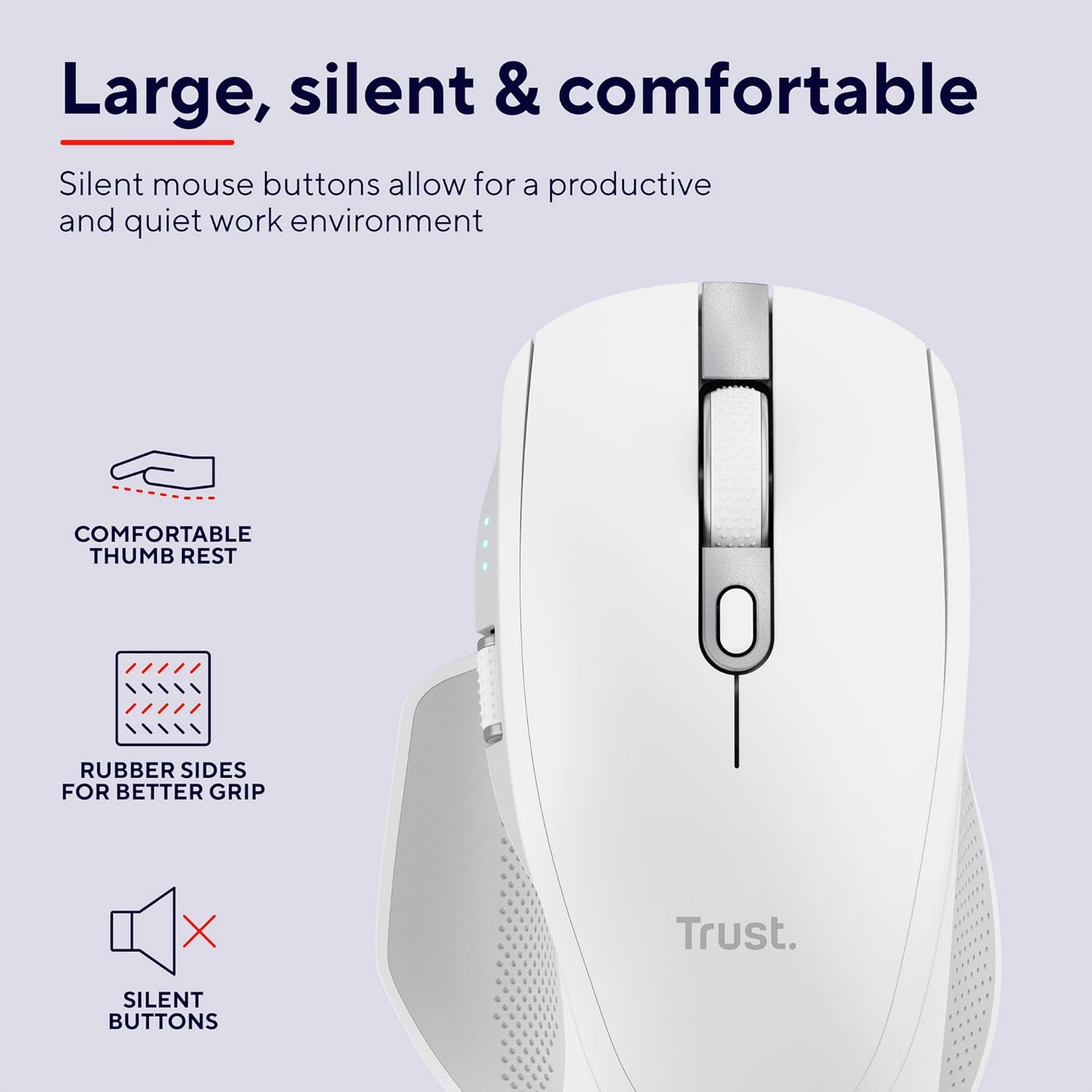 Trust Ozaa+ Multidevice Wireless Mouse Bluetooth + 2.4GHz, Programmable Silent Mouse, Side Scroll Wheel, 60% Recycled Plastics, Rechargeable Bluetooth Mouse for Laptop PC Computer Mac - White-2