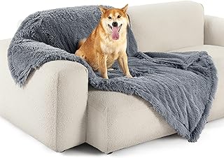 Bedsure Waterproof Dog Blankets Large - Long Faux Fur Dog Bed Blankets Washable for Large Dogs, Fluffy Pet Throw Blanket for Sofa Bed Protector, 100x120cm, Grey