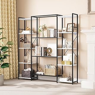 YITAHOME Bookcase, Industrial Book shelf with 13 Shelves Floor Standing Shelving Unit Wooden Shelf and Metal Frame Book Rack, Display Storage Rack for Living Room Home Office, Marble Texture Bookshelf