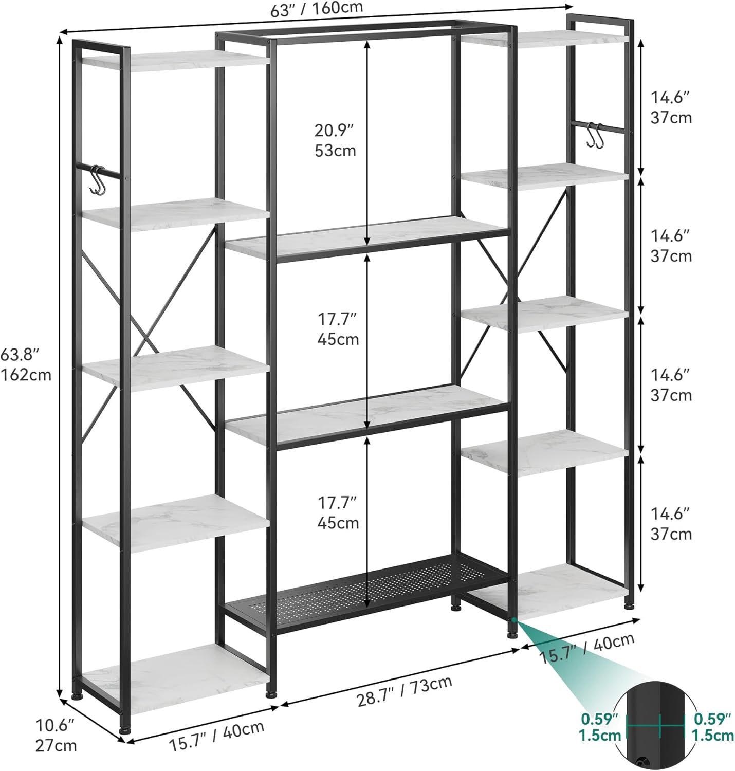 YITAHOME Bookcase, Industrial Book shelf with 13 Shelves Floor Standing Shelving Unit Wooden Shelf and Metal Frame Book Rack, Display Storage Rack for Living Room Home Office, Marble Texture Bookshelf-1