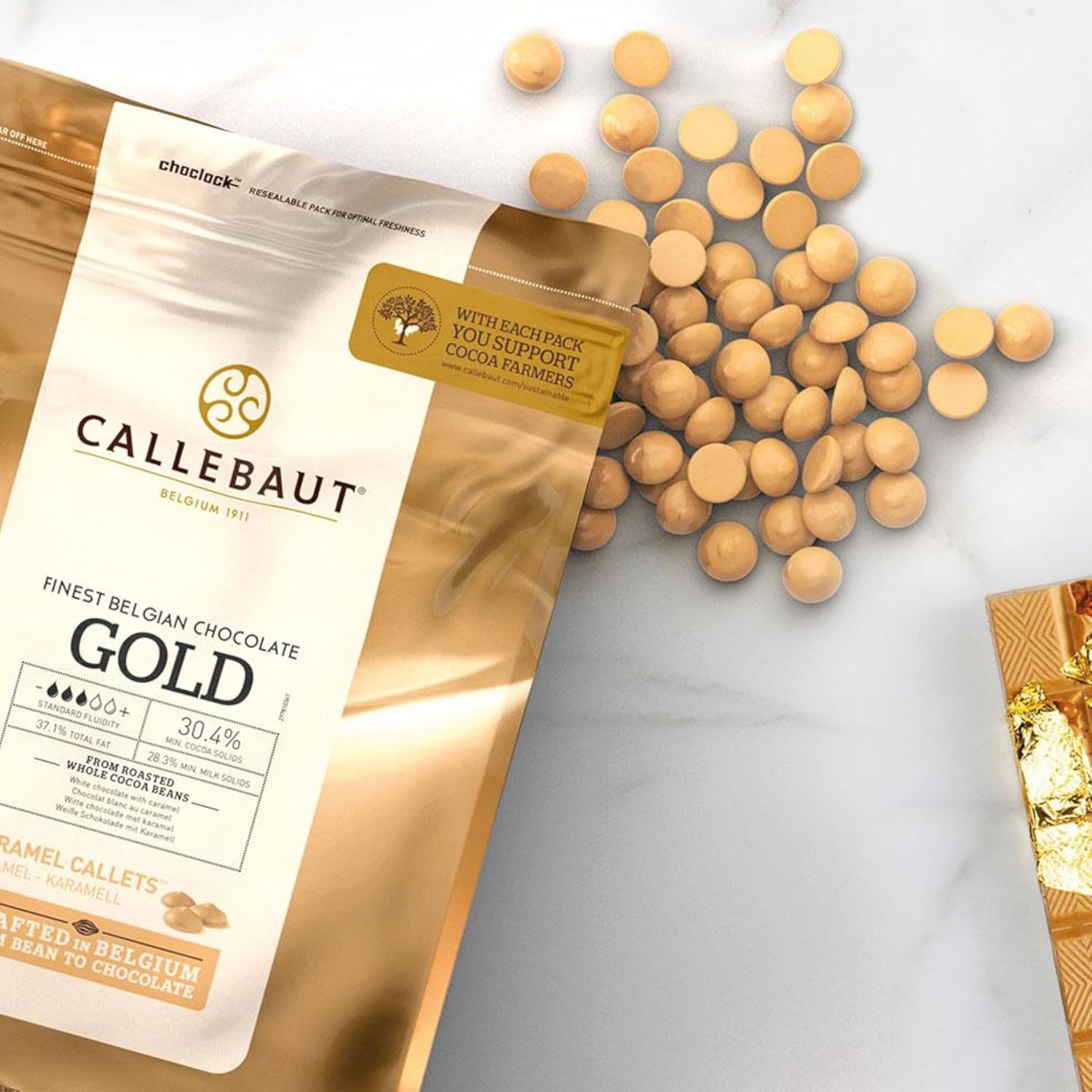 Callebaut | Gold 30.4% Finest Belgian Caramel Chocolate Couverture Callets | 1x2.5kg-3