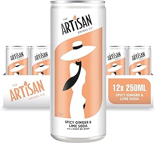 Spicy Ginger & Lime Soda with a hit of Mint by the Artisan Drinks Company - 250mlx12 Cans - Natural Ingredients - 48 Calories per Can - No Artificial Sweetners - An Adult Soft Drink