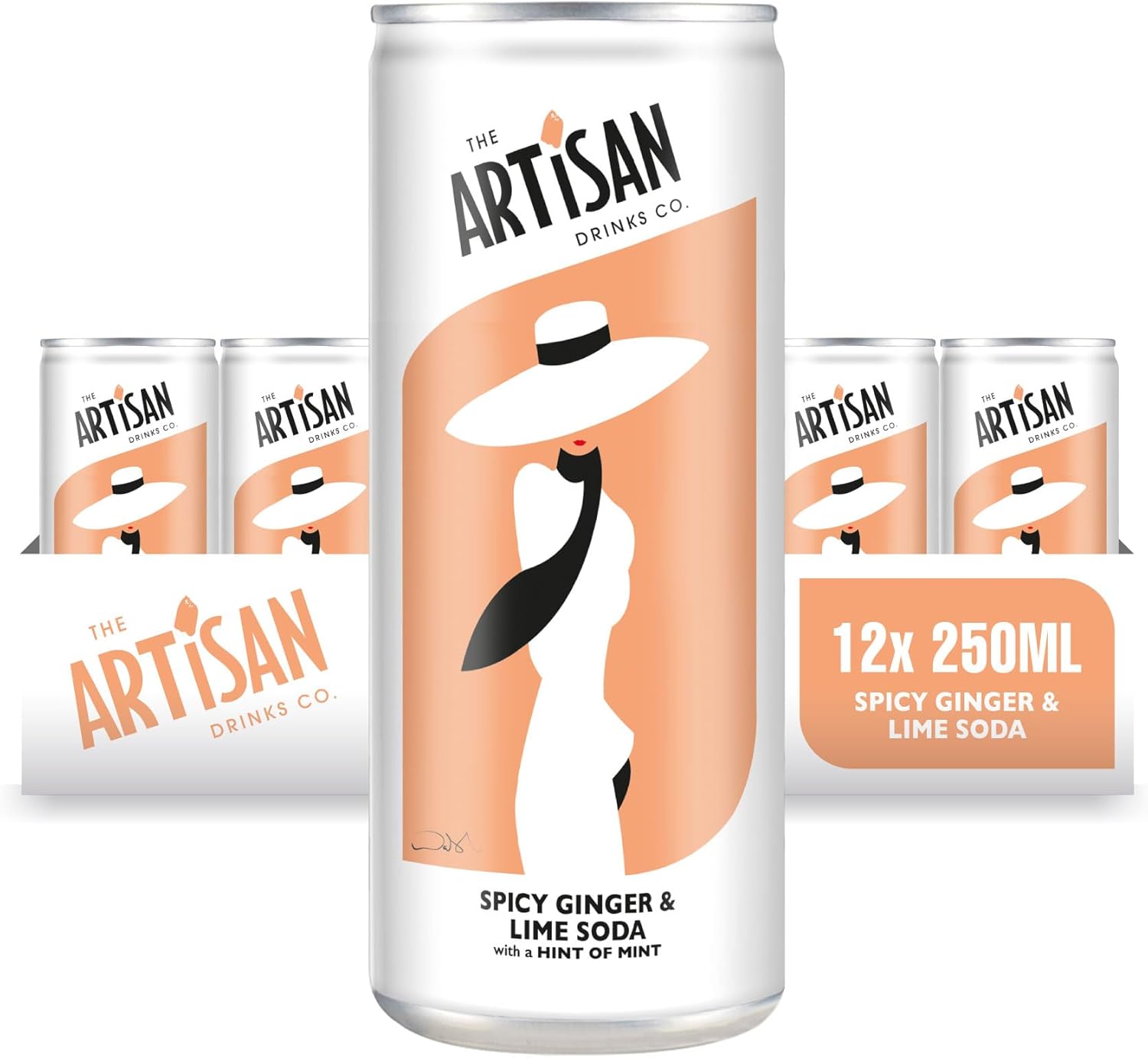 Spicy Ginger & Lime Soda with a hit of Mint by the Artisan Drinks Company - 250mlx12 Cans - Natural Ingredients - 48 Calories per Can - No Artificial Sweetners - An Adult Soft Drink-0