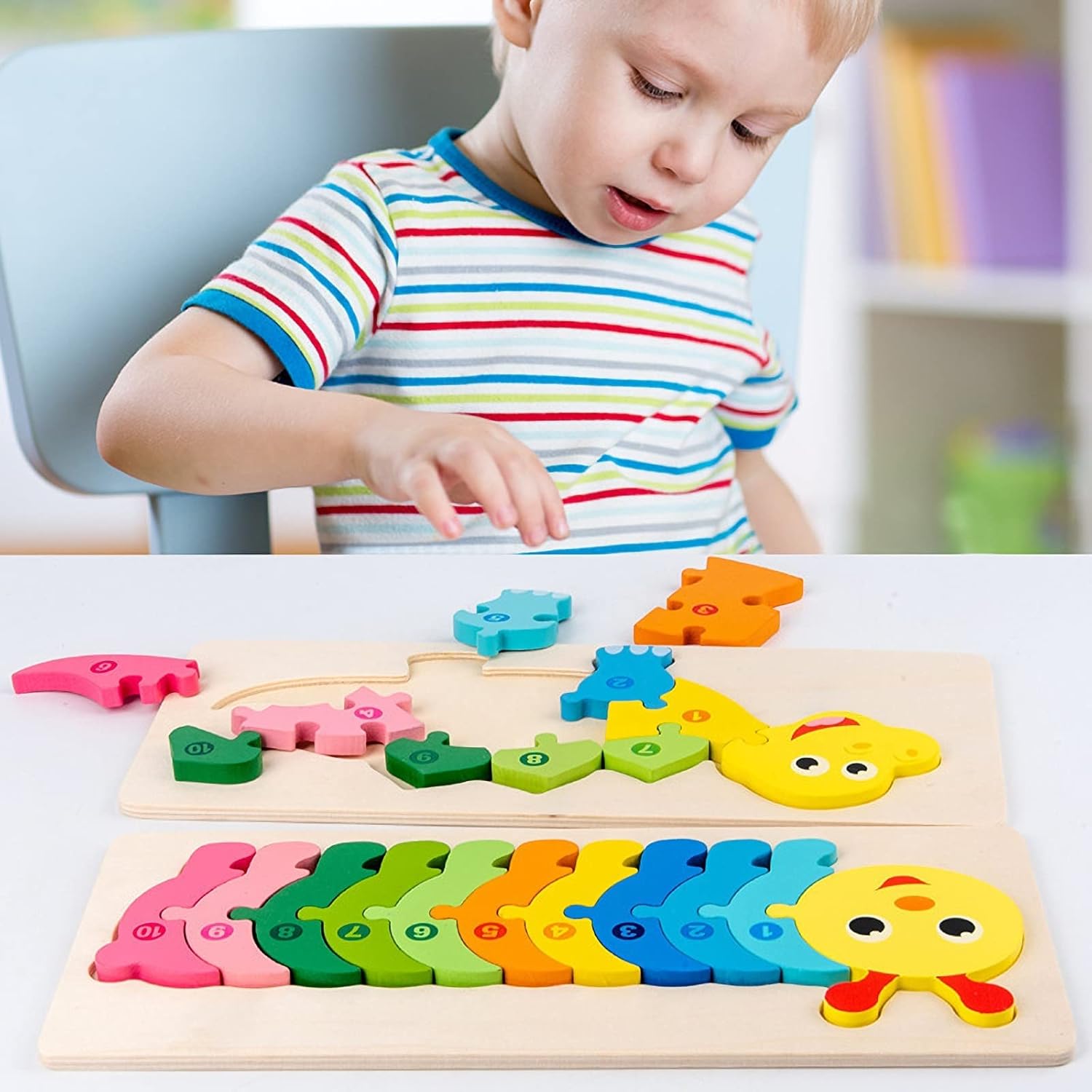 Wooden Toddler Jigsaw Puzzles for Girls Boys | Montessori Animals Wooden Toys for Kids Age 2 3 (Tyrannosaurus)-3