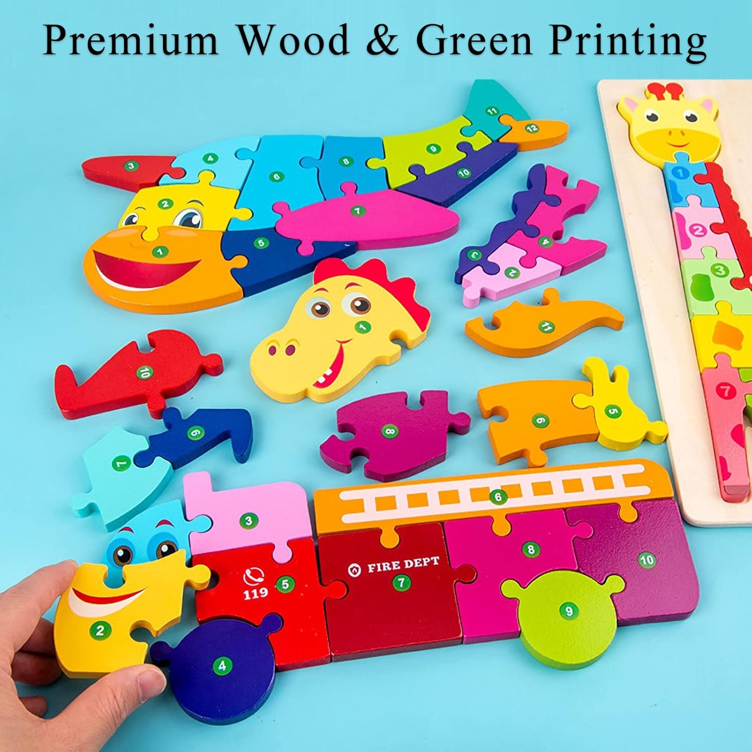 Wooden Toddler Jigsaw Puzzles for Girls Boys | Montessori Animals Wooden Toys for Kids Age 2 3 (Tyrannosaurus)-4