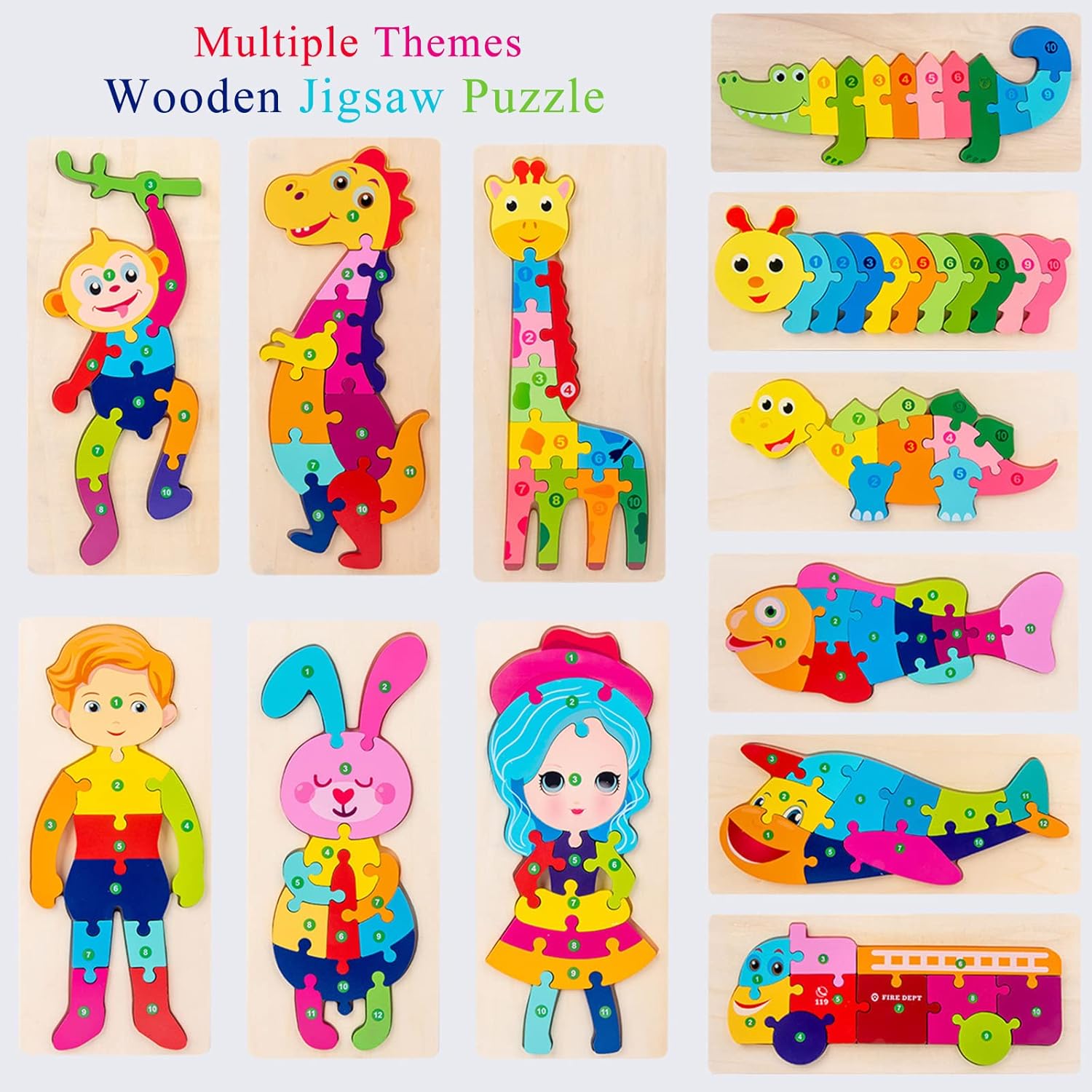 Wooden Toddler Jigsaw Puzzles for Girls Boys | Montessori Animals Wooden Toys for Kids Age 2 3 (Tyrannosaurus)-5