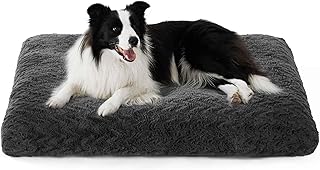 Bedsure Large Dog Bed Washable - Plush Dog Crate Mattress, Deluxe Pet Square Pillow Cushion, Soft Cage Mat with Anti-Slip Bottom, Dark Grey, 89x58x9cm