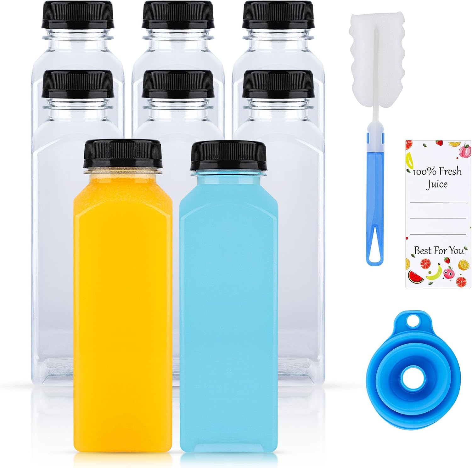 Yzpklhw Plastic Juice Bottles with Tamper Seal Lids, 8 Pcs 13.6 oz/400ml Empty Reusable Plastic Bottles, Juice Smoothie Drink Milk Shot Bottles Containers with Lids for Juice, Milk, Water, Beverages-0