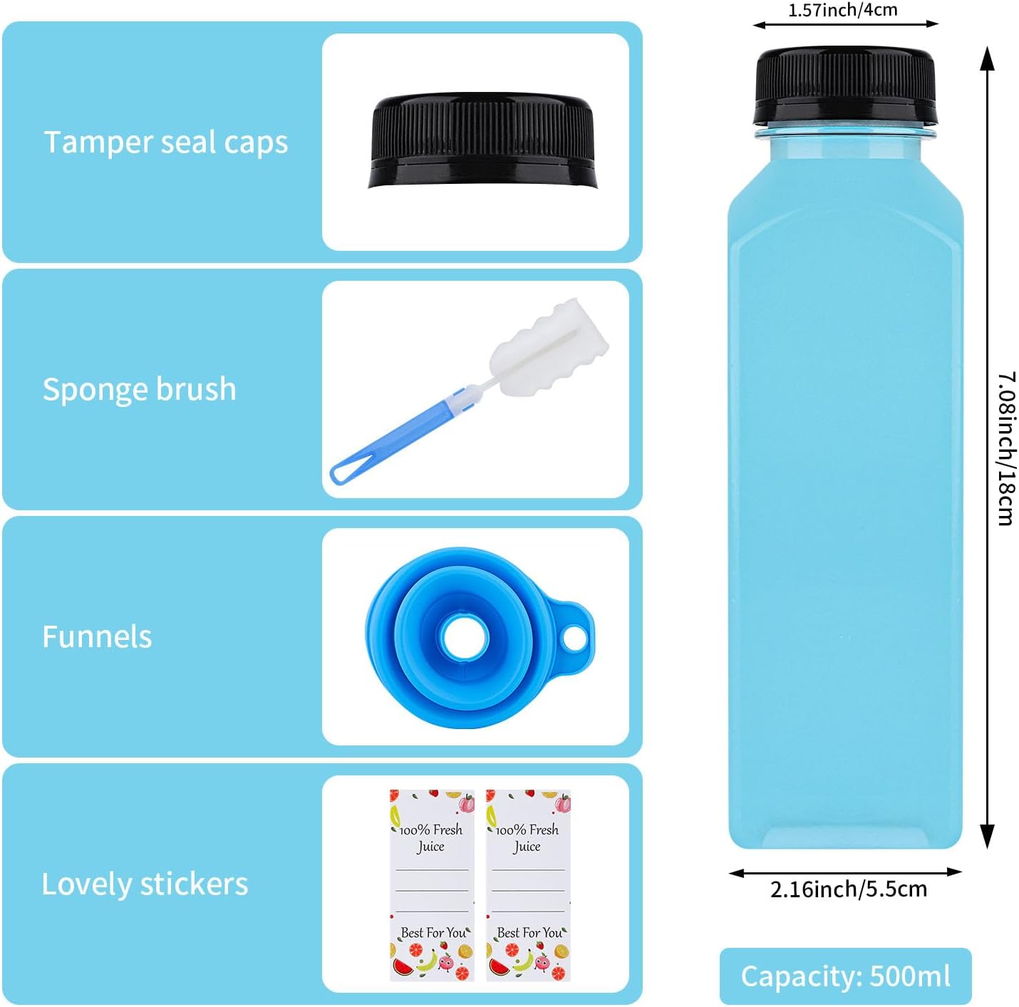 Yzpklhw Plastic Juice Bottles with Tamper Seal Lids, 8 Pcs 13.6 oz/400ml Empty Reusable Plastic Bottles, Juice Smoothie Drink Milk Shot Bottles Containers with Lids for Juice, Milk, Water, Beverages-1