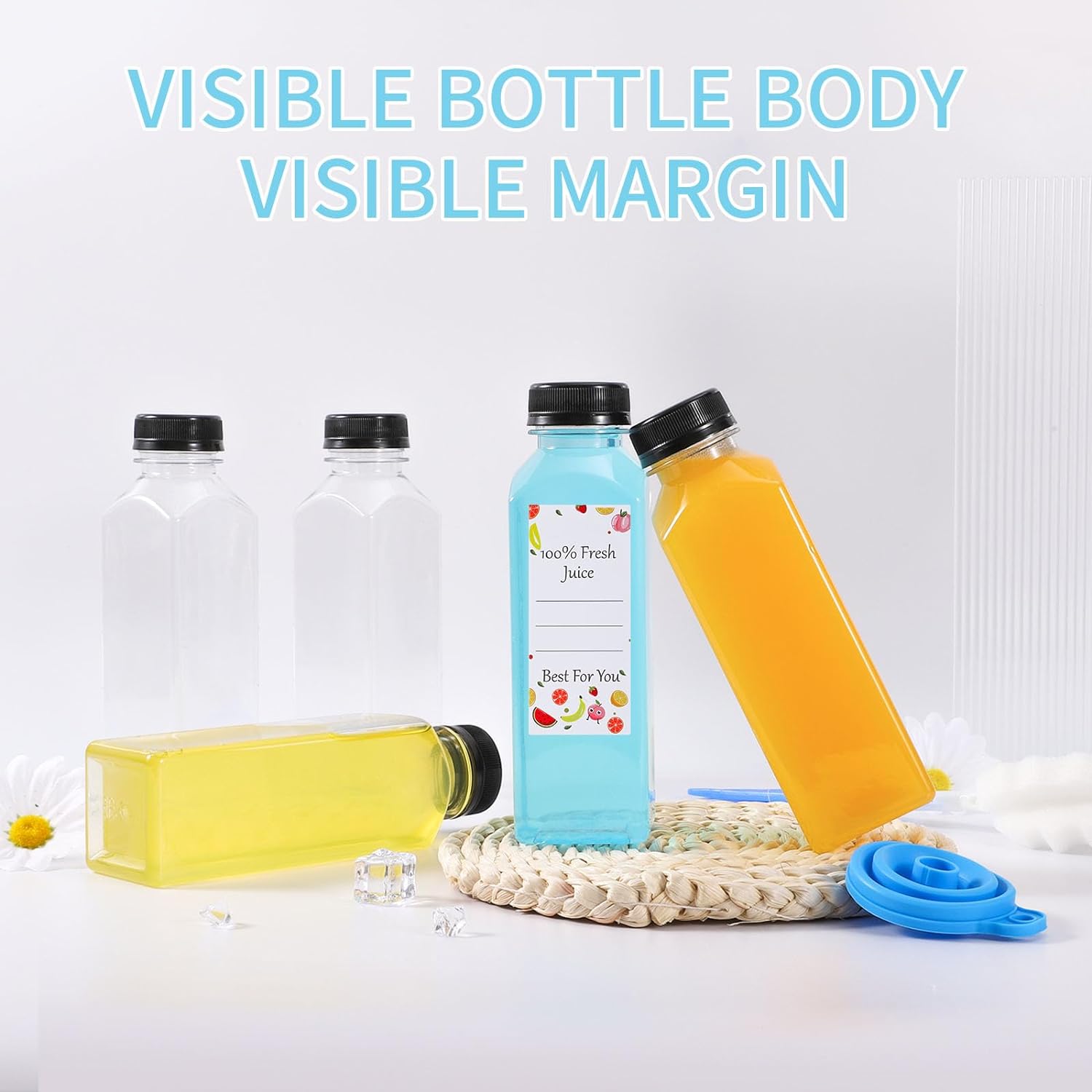 Yzpklhw Plastic Juice Bottles with Tamper Seal Lids, 8 Pcs 13.6 oz/400ml Empty Reusable Plastic Bottles, Juice Smoothie Drink Milk Shot Bottles Containers with Lids for Juice, Milk, Water, Beverages-4